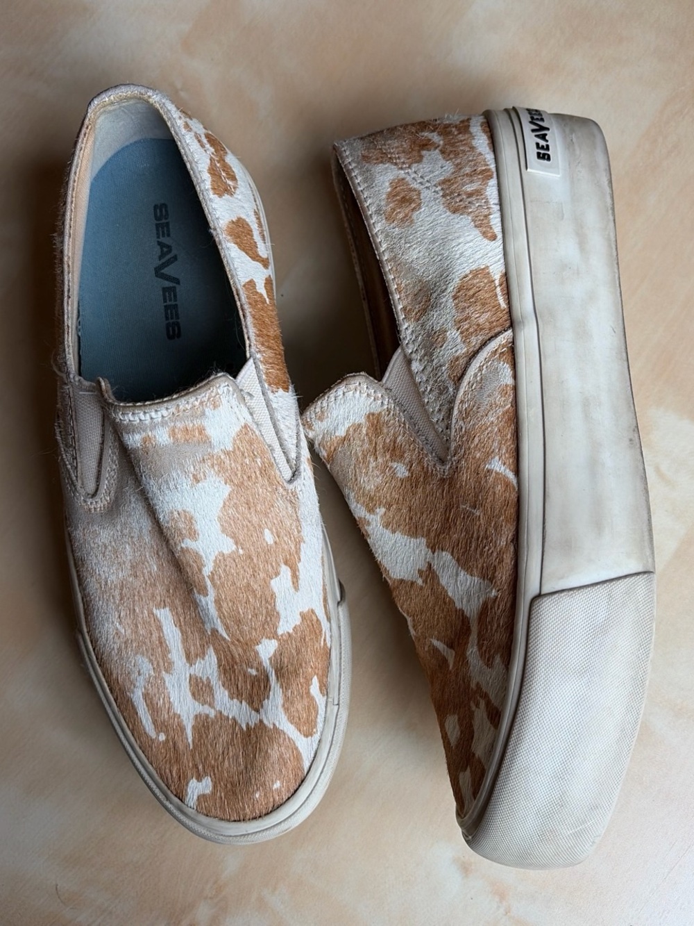 SeaVees Slip-On Sneakers in Tan & White cowhide